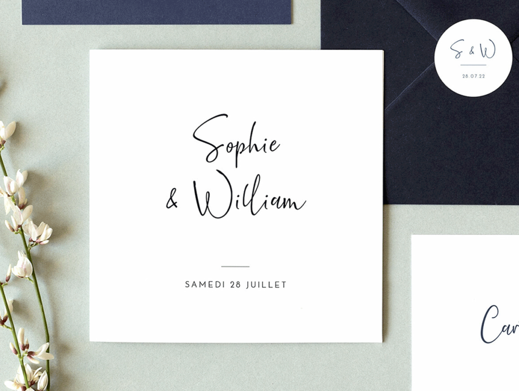 "Save the date" noir avec une typographie manuscrite blanche, élégant et sobre, réalisé par Laurent Agier, créateur de mariage dans le var
