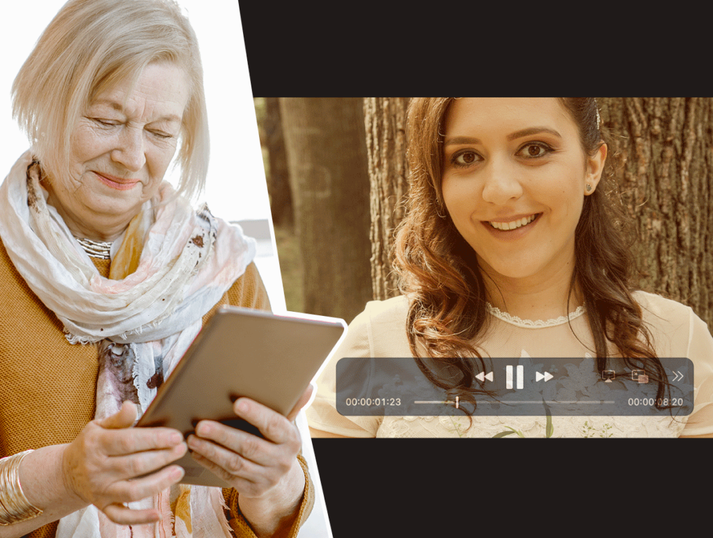 La mère de la mariée regarde sur sa tablette, le message d'amour que lui a laissé sa fille lors de son mariage